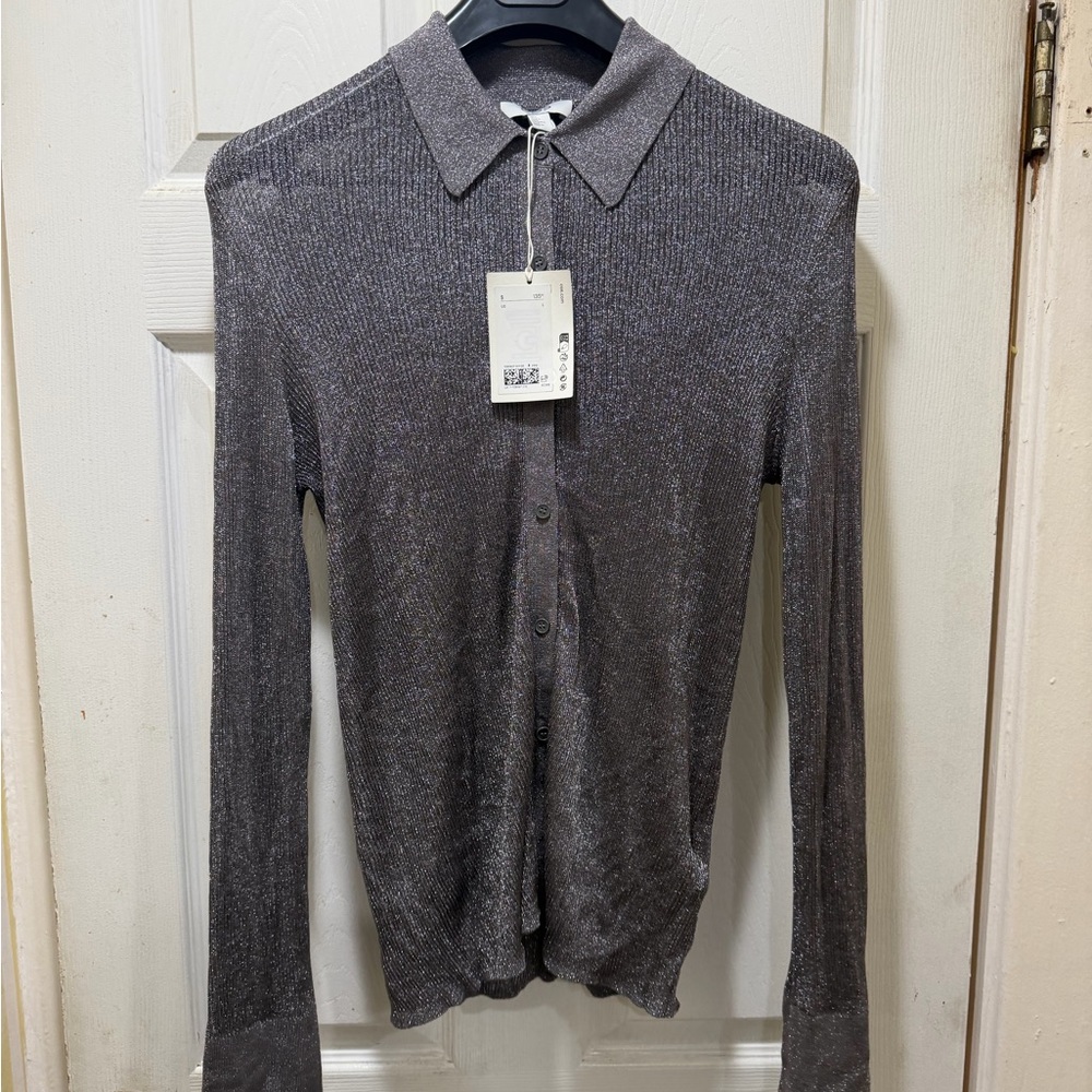 COS Metallic Gray Knit Top